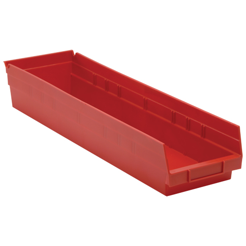 Shelf Bins, 6-5/8" W x 4" H x 23-5/8" D, Red, 50 lbs. Capacity Smart Ofis