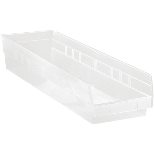Shelf Bins, 6-5/8" W x 4" H x 23-5/8" D, Clear, 50 lbs. Capacity Smart Ofis