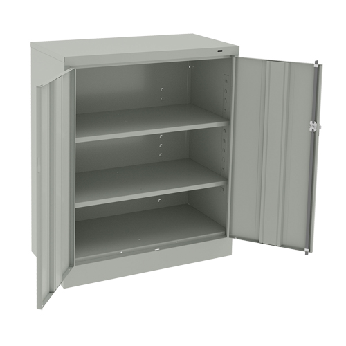 Counter High Cabinet, Steel, 2 Shelves, 42" H x 36" W x 18" D, Light Grey Smart Ofis
