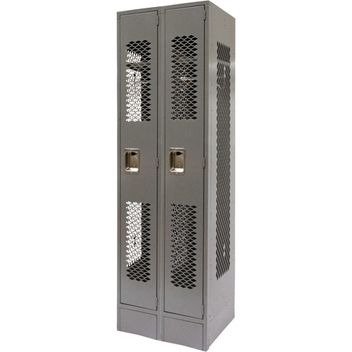 Vented Lockers, Bank of 2, 24" x 18" x 78", Steel, Grey, Knocked Down, Perforated Smart Ofis