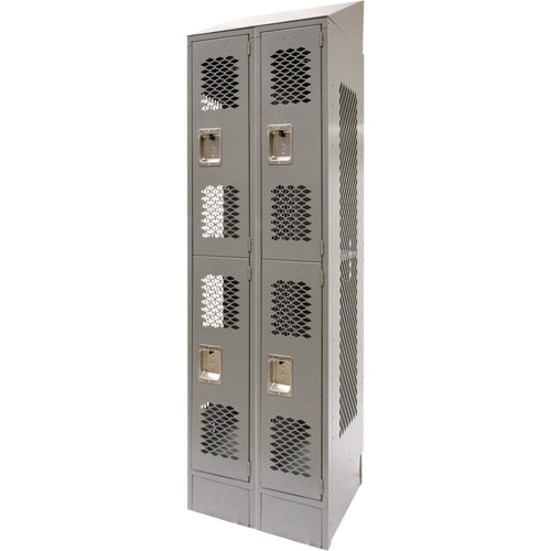 Vented Lockers, 2 -tier, Bank of 2, 24" x 18" x 88", Steel, Grey, Knocked Down, Perforated Smart Ofis