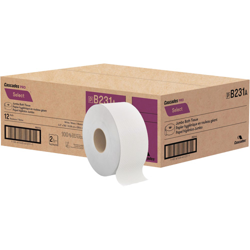 Pro Select&reg; Toilet Paper, Jumbo Roll, 2 Ply, 750' Length, White Smart Ofis