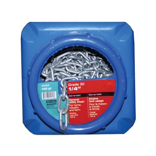 Chaînes galvanis&eacute;es par immersion &agrave; chaud, Acier au carbone, 1/4" x 100' (30,4 m) l, Calibre 30, Charge d'utilisation 1100 lb (0,55 tonne) Smart Ofis