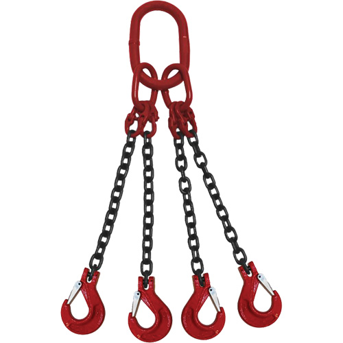 Chain Sling, Grade 80 Chain, Quadruple Legs, Oblong & Slip Hooks, 9/32" x 8' Smart Ofis