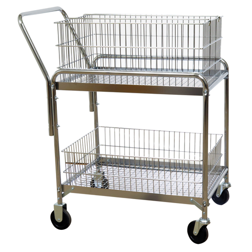 Wire Mesh Office Mail Cart, 200 lbs. Capacity, Chrome, 20" D x 33" L x 37-1/2" H, Chrome Plated Smart Ofis