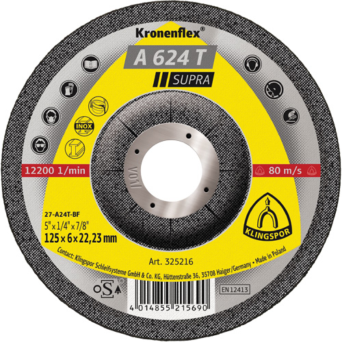 A 624 T Supra Kronenflex&reg; Grinding Disc, 5" x 1/4", 7/8" Arbor Smart Ofis