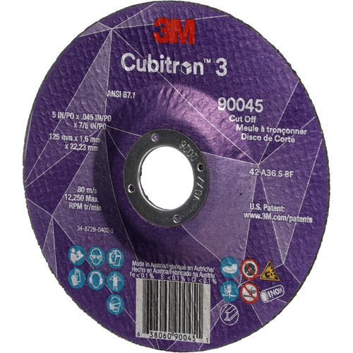 Cubitron 3 Cut-Off Wheel, 5" x 0.045", 7/8" Arbor, Type T27, Ceramic, 12250 RPM Smart Ofis