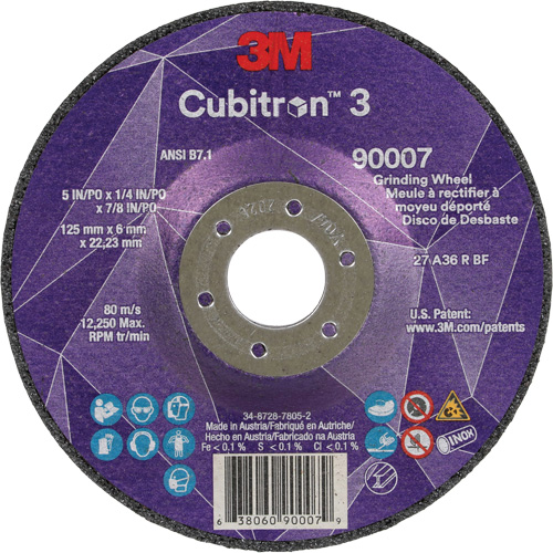 Cubitron 3 Depressed Centre Grinding Wheel, 5" x 1/4", 7/8" Arbor, Ceramic, Type T27 Smart Ofis