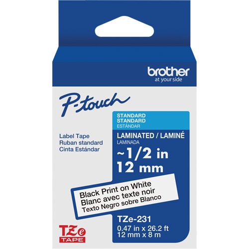 Cartouches de ruban Tze, 12 mm x 26-1/4', Noir sur blanc Smart Ofis