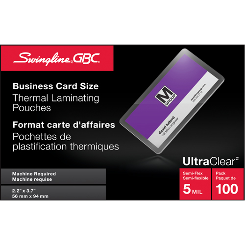 Pochettes lamin&eacute;es pour cartes d'affaires Swingline UltraClear Smart Ofis