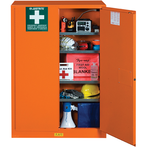 Emergency Preparedness Storage Cabinets, Steel, 4 Shelves, 65" H x 43" W x 18" D, Orange Smart Ofis
