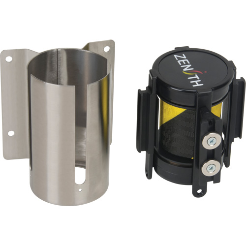 Wall Mount Barrier with Magnetic Tape, Steel, Screw Mount, 7', Black and Yellow Tape Smart Ofis