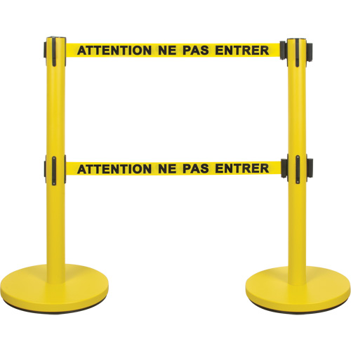 Barri&egrave;re pour le contr&ocirc;le des foules &agrave; courroie double, Acier, 35" h, Ruban Jaune, Longueur du ruban 7' Smart Ofis