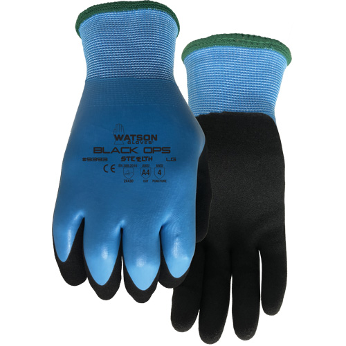Stealth Black Ops Water-Resistant Gloves, Size Small, 15 Gauge, Rubber Latex Coated, Glass Fibre/Polyester Shell, ASTM ANSI Level A4 Smart Ofis