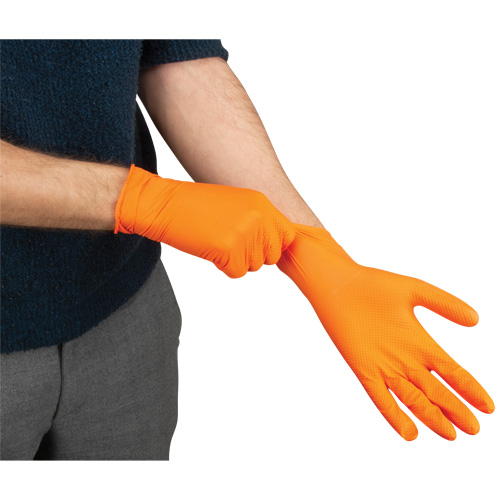 Heavyweight Tactile Grip Examination Gloves, Small, Nitrile, 8-mil, Powder-Free, Orange Smart Ofis