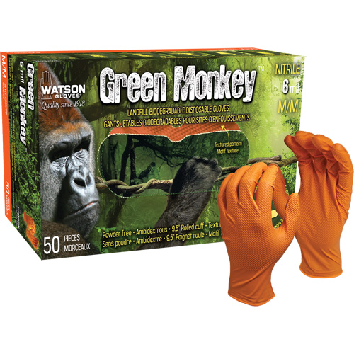 Green Monkey Disposable Gloves, Small, Nitrile, 6-mil, Powder-Free, Orange Smart Ofis