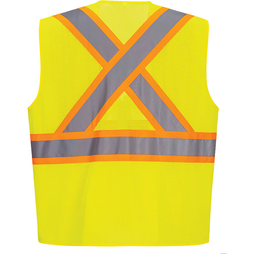 Contrast-Striped Safety Vest, High Visibility Lime-Yellow, Small, Polyester Smart Ofis
