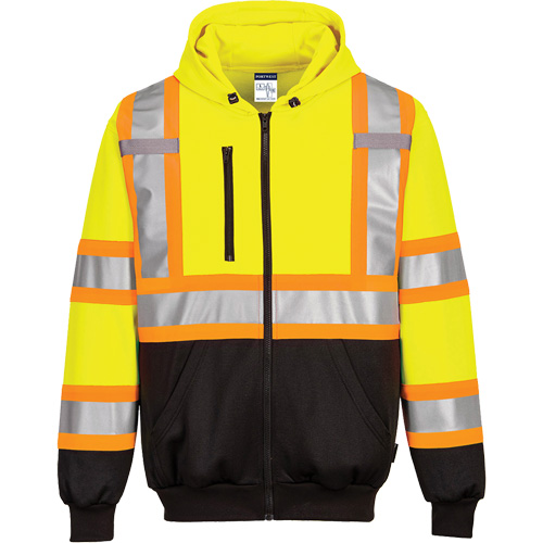 Contrast-Striped Safety Hoodie, Small, Black/High Visibility Lime-Yellow Smart Ofis