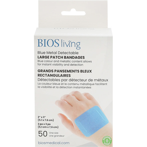 Blue Large Patch Bandages, Rectangular/Square, 3", Fabric Metal Detectable, Sterile Smart Ofis