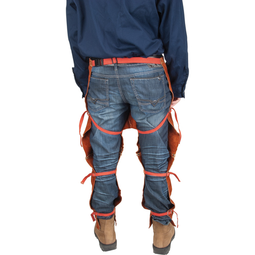 Tablier fendu aux jambes et jambi&egrave;res en cuir, 40" lo, Lava Brown Smart Ofis