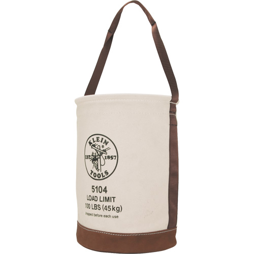 Bucket with Leather Bottom, 17" H, Canvas, Beige Smart Ofis