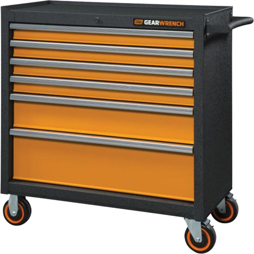 GSX Series Rolling Tool Cabinet, 6 Drawers, 36" W x 18-1/5" D x 37-2/5" H, Black/Orange Smart Ofis