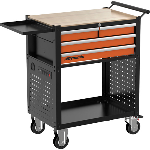 Utility Cart, 4 Drawers, Black/Orange Smart Ofis