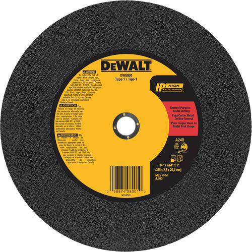 General Purpose Metal Cutting Chop Saw Wheel, 14" x 7/64", 1" Arbor, Type 1, Aluminum Oxide, 4300 RPM Smart Ofis