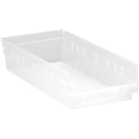 Shelf Bins, 8-3/8" W x 4" H x 17-7/8" D, Clear, 40 lbs. Capacity Smart Ofis
