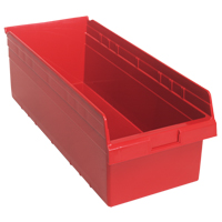 Store-Max Shelf Bins, 11-1/8" W x 8" H x 23-5/8" D, Red, 68 lbs. Capacity Smart Ofis