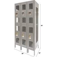 Vented Lockers, 2 -tier, Bank of 3, 36" x 18" x 78", Steel, Grey, Knocked Down, Perforated Smart Ofis