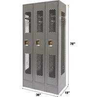 Vented Lockers, Bank of 3, 36 x 18" x 78", Steel, Grey, Knocked Down, Perforated Smart Ofis