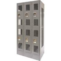 Vented Lockers, 2 -tier, Bank of 3, 36 x 18" x 78", Steel, Grey, Knocked Down, Perforated Smart Ofis