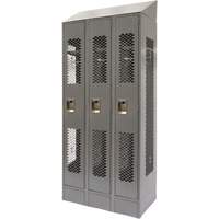 Vented Lockers, Bank of 3, 36 x 18" x 88", Steel, Grey, Knocked Down, Perforated Smart Ofis