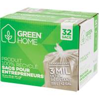 Green Home Garbage Bags, Strong, 33" W x 48" L, 3 mils, Clear, 159 L (42 Gal.) Capacity Smart Ofis