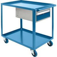 Heavy Duty Shelf Cart with Drawer, 1200 lbs. Capacity, Steel, 24" x W, 36" x H, 39" D, Rubber Wheels, All-Welded, 1 Drawers Smart Ofis
