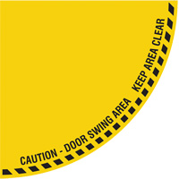 "Caution" Quarter Circle Swing Door Floor Sign, Adhesive, English with Pictogram Smart Ofis