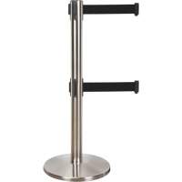 Barri&egrave;re pour le contr&ocirc;le des foules &agrave; courroie double, Acier, 35" h, Ruban Noir, Longueur du ruban 7' Smart Ofis