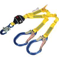 Twin-Leg Stretch Web Shock-Absorbing Lanyard, 4', Rebar Hook Center, Snap Hook Leg Ends Smart Ofis