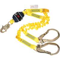 Twin-Leg Stretch Web Shock-Absorbing Lanyard, 6', Rebar Hook Center, Snap Hook Leg Ends Smart Ofis