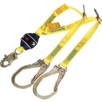 Twin-Leg Tie-Back Web Shock-Absorbing Lanyard, 4', Rebar Hook Center, Snap Hook Leg Ends, Polyester Smart Ofis