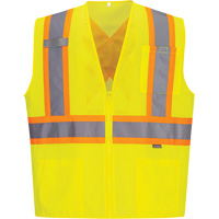 Contrast-Striped Safety Vest, High Visibility Lime-Yellow, Small, Polyester Smart Ofis