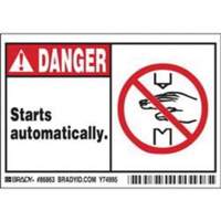 Enseigne Danger Starts Automatically, 3-1/2" x 5", Polyester, Anglais avec pictogramme Smart Ofis