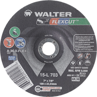 Flexcut Depressed Centre Grinding Wheels, 7", 36 Grit, Aluminum Oxide, 7/8", 8600 RPM, Type 29 Smart Ofis
