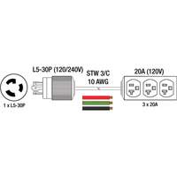 Generator Extension Cord with Tritap, STW, 10 AWG, 3 Outlet(s), 25' Smart Ofis
